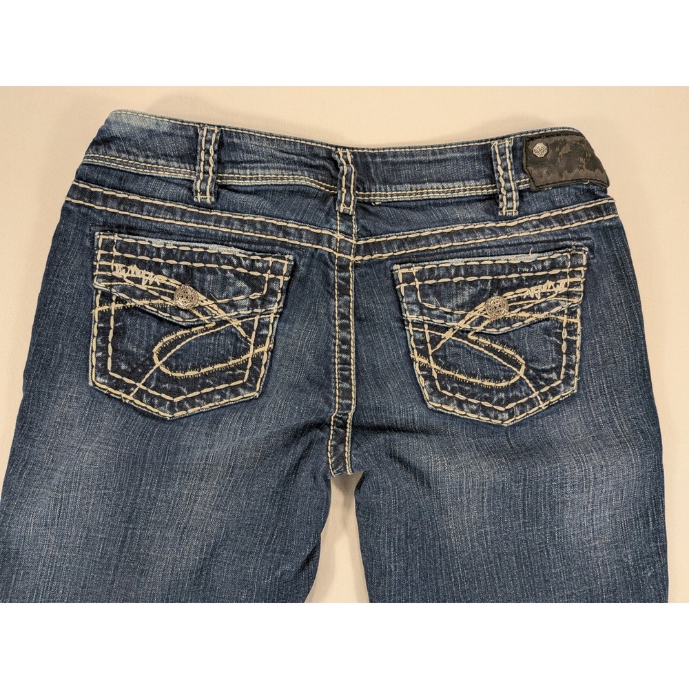 VTG Silver Jeans Suki Mid Straight Premium Denim 32 Bleach distress Preppy Y2k - Picture 5 of 11